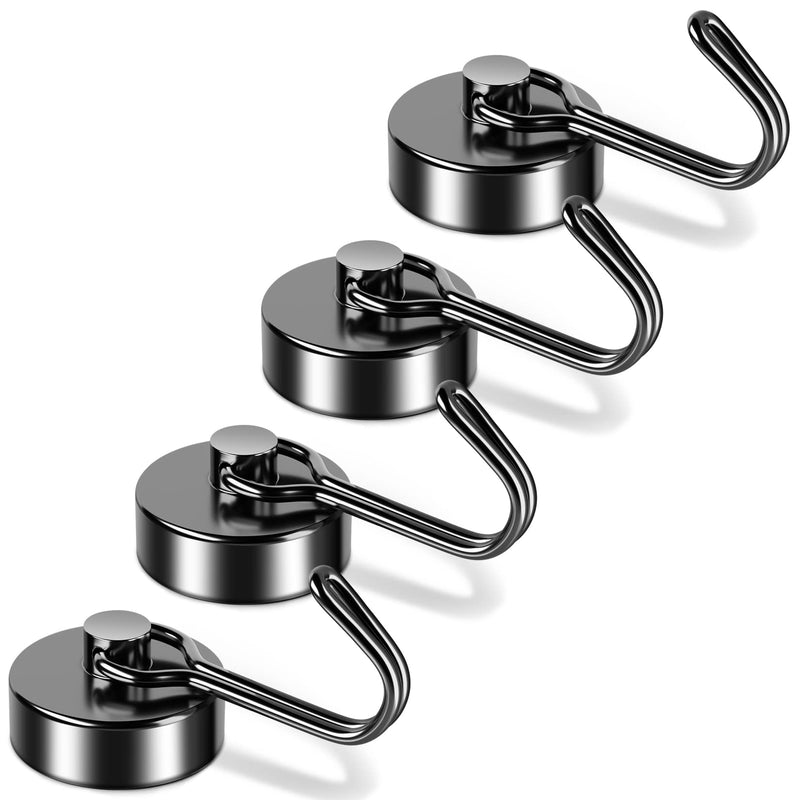 FINDMAG 4 Pack Black Magnetic Hooks 40LBS Neodymium Magnet Hooks, Strong Magnetic Hooks for Hanging, Magnet with Hooks for Kitchen, Office, Garage, Warehouse 20mm 40LBS 4Pack