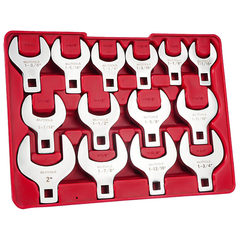BILITOOLS 14-Piece Jumbo Crows Foot Wrench Set, 1/2" Drive Big Crowfoot Wrench, SAE, 1-1/16" - 2" mm, CR-V Steel Sae, 1-1/16" - 2"