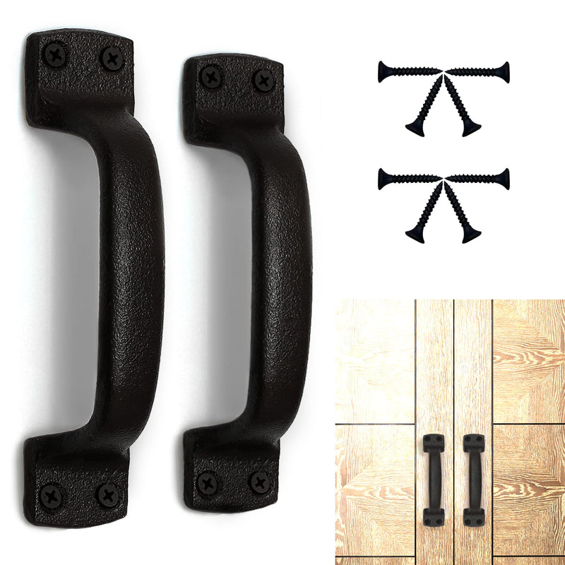 Rustic Barn Door Handles Black Cast Iron Gate Handle Vintage Metal Solid Heavy Duty Sliding Door Handle Fence Cabinet Pull Grab Handle, Set of 2, 7 Inch 7in