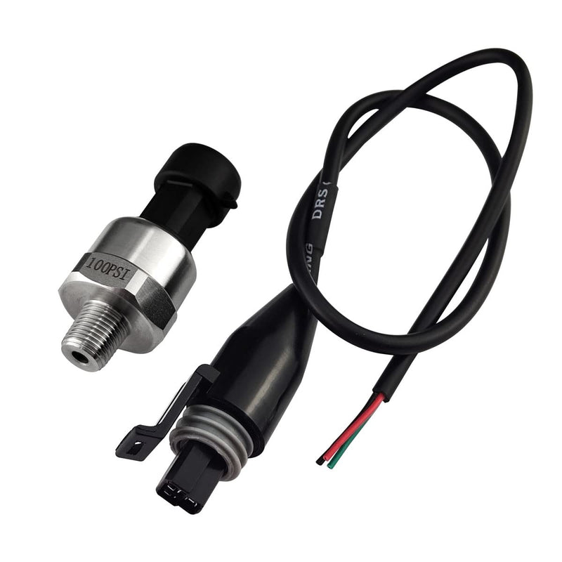 Pressure Transducer Sender Sensor with Connector, 1/8"NPT Thread Stainless Steel Fuel Pressure Sensor for Oil Fuel Air Water (100PSI) 100 PSI