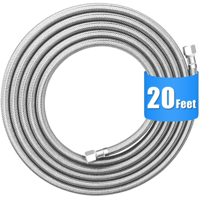 Refrigerator water line - 20 FT Premium Stainless Steel Braided Ice Maker Water Hose,Food grade PEX Inner Tube Fridge Water Line with 1/4" Fittings for Refrigerator Ice Maker