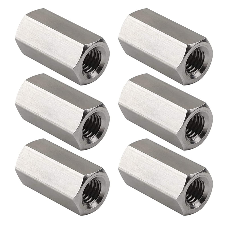 Pack of 6 M8 X 1.25-Pitch 40 mm Length Metric Hex Coupling Nut 304 Stainless Steel Rod Coupling Nuts