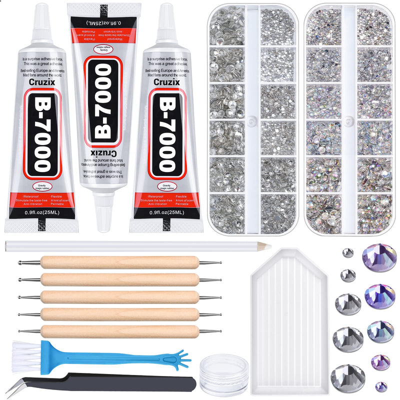 B7000 Clear Glue Bedazzler Kit with Rhinestones, 4013PCS Rhinestone Gems 3 PCS 25 ML B-7000 Adhesive Bead Glue Jewelry Kit for Tumblers Craft Clothes Fabric Nail Art DIY (Paradise Shine Crystal Clear) Paradise Shine & Crystal Clear