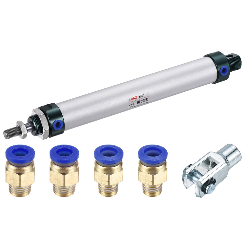 MECCANIXITY Pneumatic Air Cylinder Double Action MAL25X150 25mm Bore 150mm Stroke with Y Connector and 4Pcs Quick Fitting Set 25X150 mm