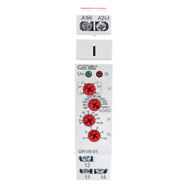 GEYA Single Phase Voltage Relay Adjustable Over or Under Voltage Protection Monitor Relay 1SPDT 10A (GRV8-01,AC/DC110V-240V) AC/DC110V-240V GRV8-01