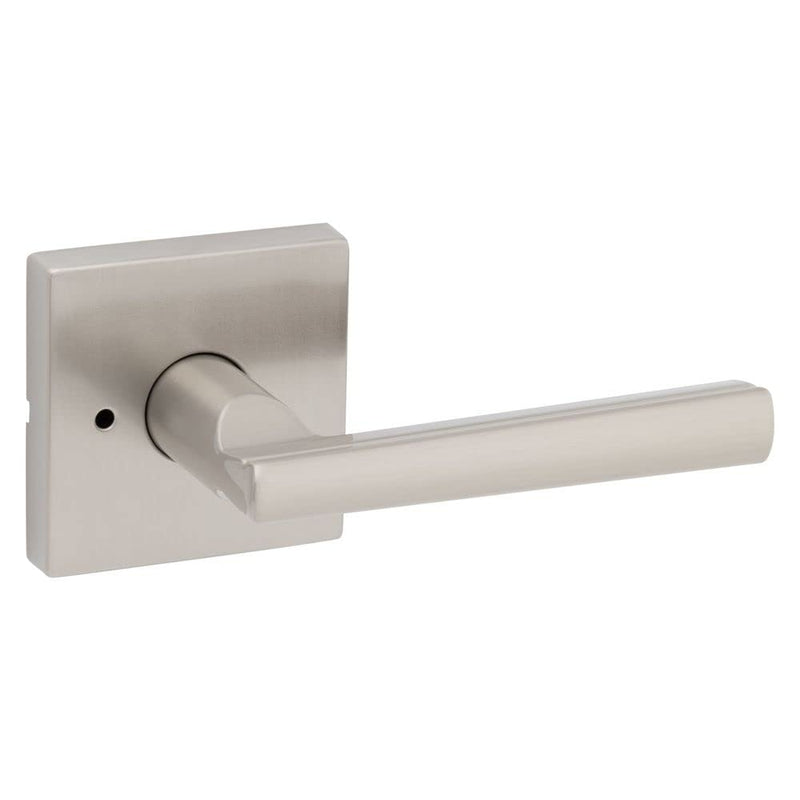Kwikset Montreal Interior Privacy Door Handle with Lock, For Bathroom and Bedroom, Satin Nickel Reversible Keyless Push Button Lock Door Lever 1 Pack