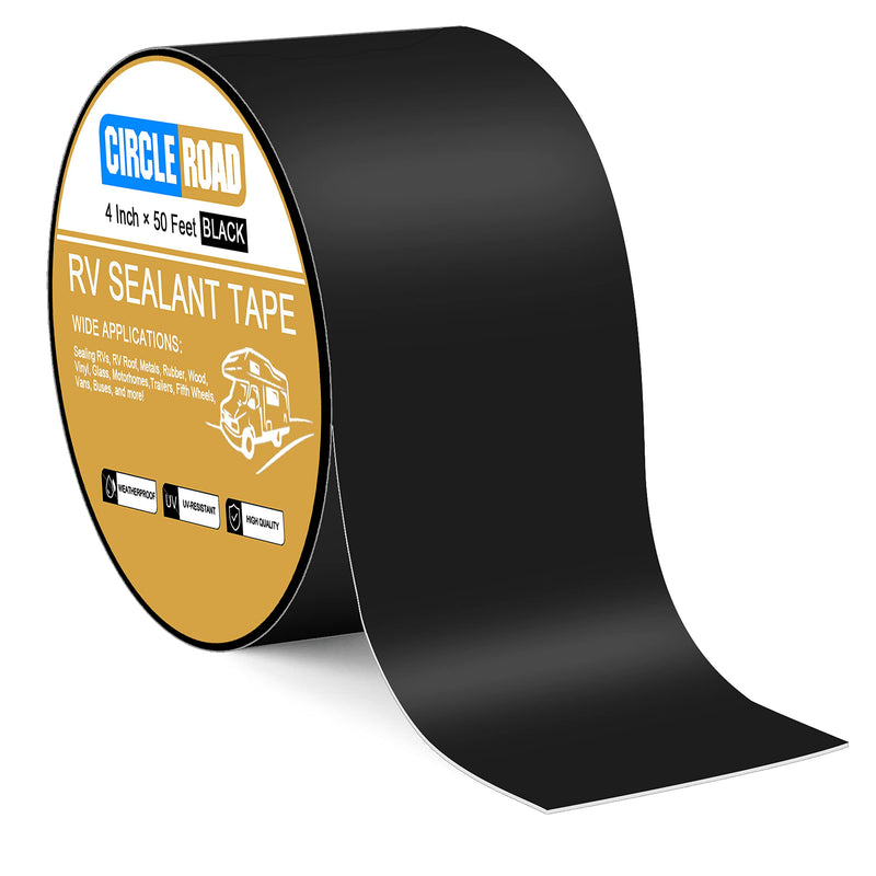 Butyl Sealant Waterproof Tape, RV Roof Tape Black, 4 Inch X 50 Feet RV Repair Sealant Tape, Stop Camper Roof Leaks, UV-Resistant, Weatherproof and Reliable (4In-50FT Black) 4In-50FT Black