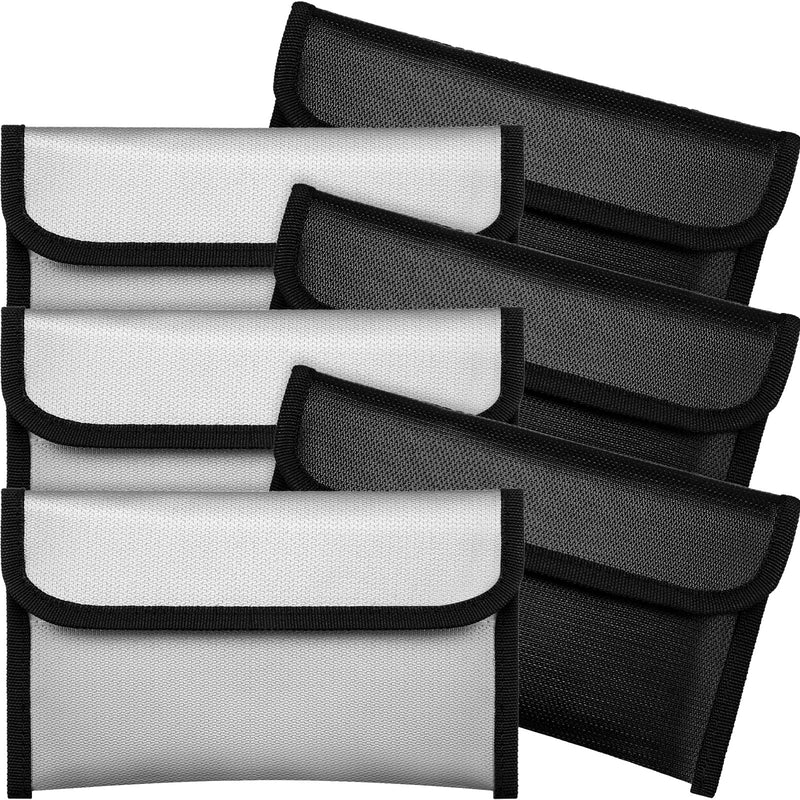 Leinuosen 6 Pack Small Fireproof Bag 8 x 5 Inch Fireproof Money Waterproof Pouch Document Bag with Zipper Silicone Coated Money Holder Safe Accessories for Valuables Passport(Black and Silvery) Black and Silvery