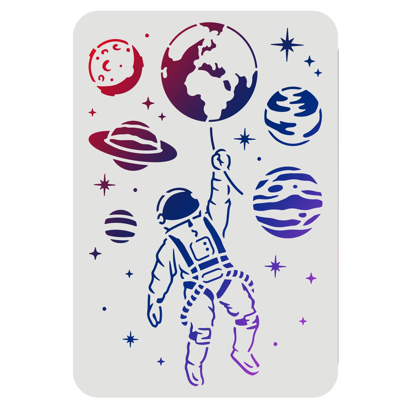 FINGERINSPIRE Astronaut Stencils 11.7x8.3 inch Plastic Outer Space Theme Drawing Painting Stencils Planet Earth Star Pattern Wall Stencils Reusable Stencils for Painting on Wood, Floor, Wall and Tile