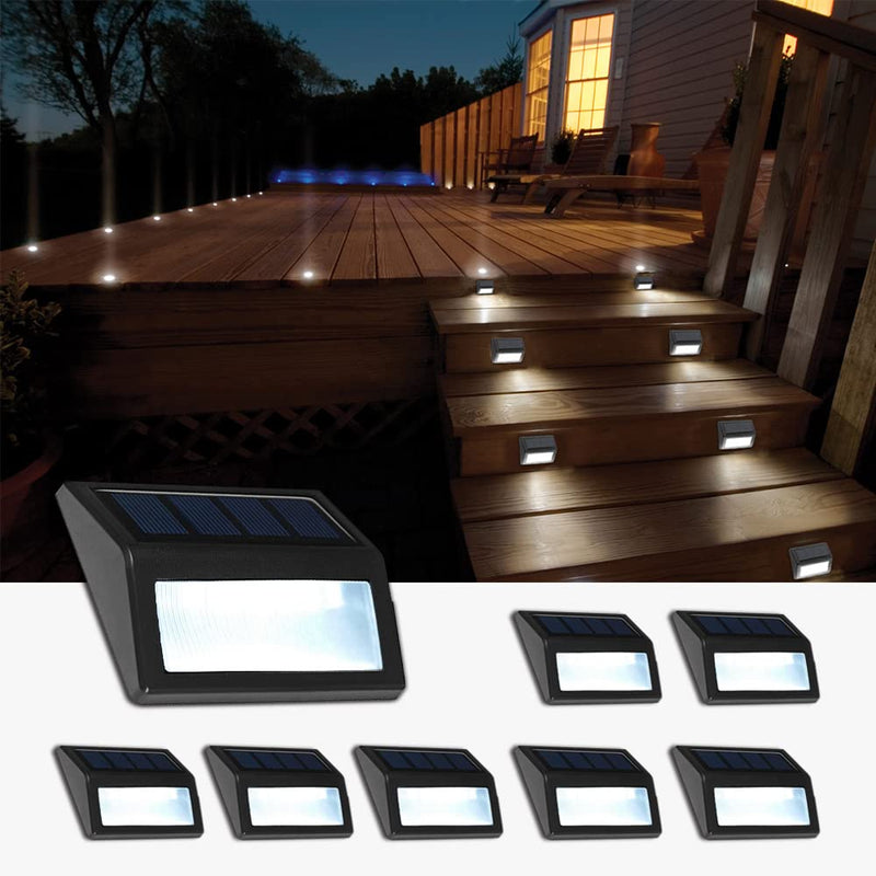 Solar Lights Outdoor, Waterproof Solar Powered Deck Step Lights for Patio Garden Backyard Garage Driveway Pathway Outside Wall Lighting (Cool White/8 Pack) 8-pack Cool White