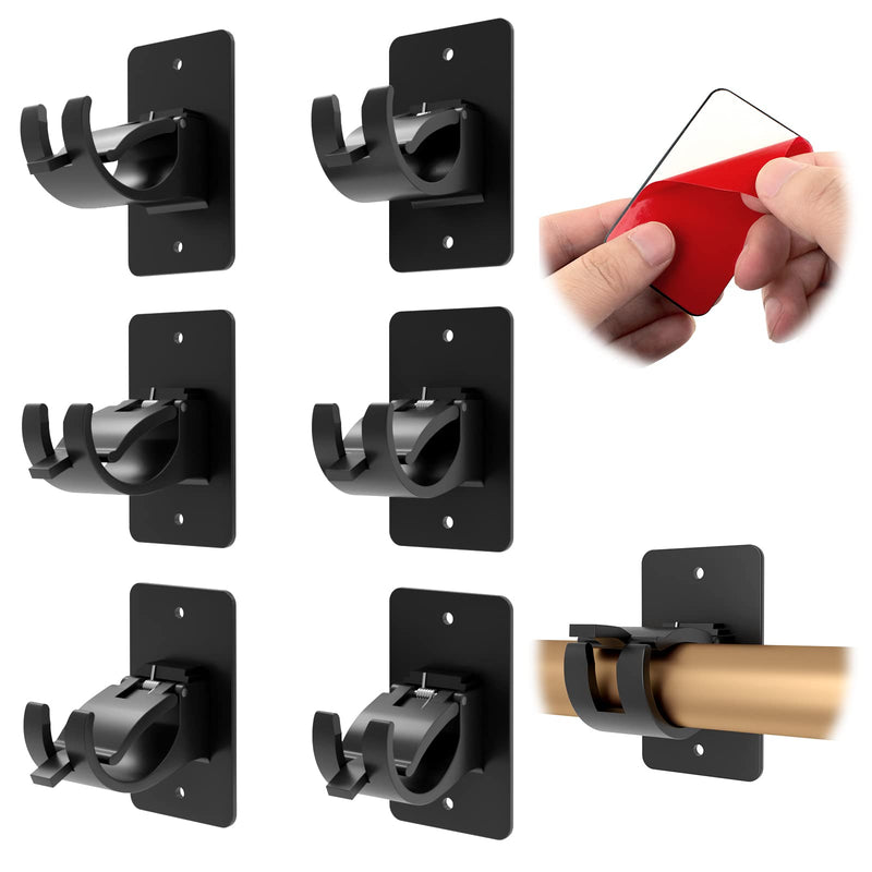 CIEMGNZOC 6 PCS Curtain Rod Bracket Holder, Universal Self Adhesive Wall Mount fits Support Curtain 0.6'' to 1.5'' Curtain Rod, Curtain Rod Hooks for Bathroom Kitchen(Curtain Rod Not Included)(Black) 6 Pcs Black - NewNest Australia