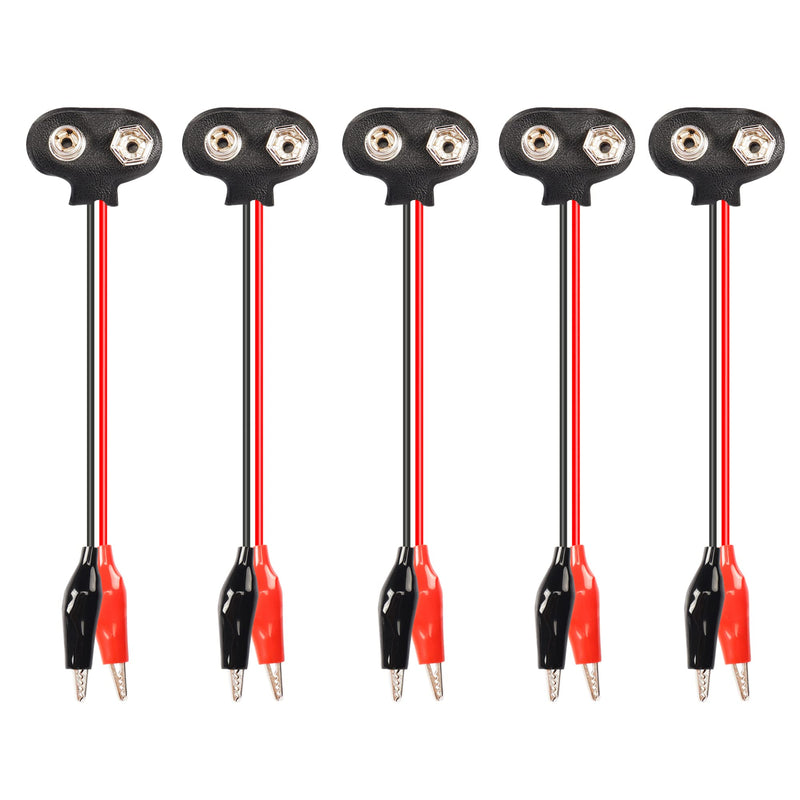 PNGKNYOCN 9V Battery Snap to Alligator Clips Cable,5 Pack Dual Alligator Clips to 9V Battery Snap Connector Cables（15cm）