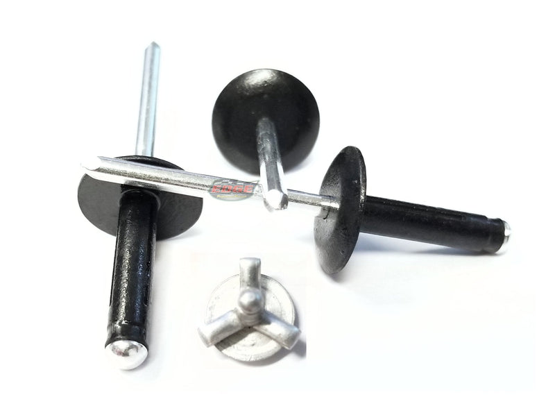 Black Exploding Pop Rivets 3/16" Tri-Fold Large Head Aluminum Mandrel .040 - .354 Grip Range Fastener 250 Black