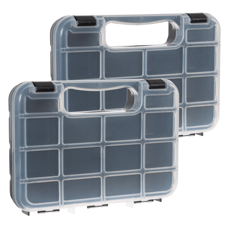 Small Parts Organizer Set – 2-Pack Plastic Storage Box with 14 Small Compartments for Hardware, Beads, Jewelry, Tackle, anDecore by Stalwart (Black)
