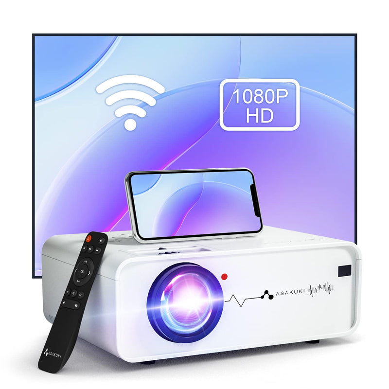ASAKUKI Mini WiFi Projector, ASAKUKI 8000 Lumens Home Movie Projector, Full HD 1080P & 200" Display, Portable Video Outdoor Projector for iPhone Compatible with iOS/Android/TV Stick/HDMI/USB/VGA