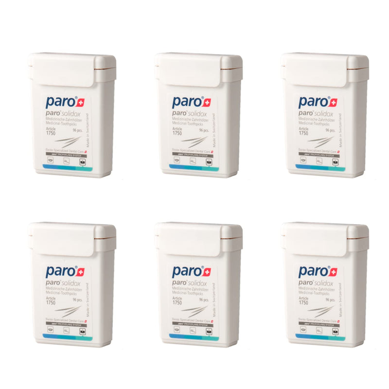 Paro Solidox | Double Pointed Wooden Toothpicks | Medium Interdental Toothpick | 96 Pieces of Wooden Sticks | 6 Pack