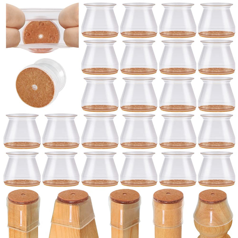 24 Pcs Chair Leg Floor Protectors for Hardwood Floors Silicone Covers to Protect Wood Tile Floors Felt Pads Furniture Leg Caps Non Slip Reduce Noise (Fit:1.3"-2") Universal L(Fit:1.3"-2") Clear-24pcs
