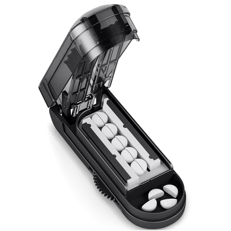 DEPAD Pill Cutter Splitter for Cutting Multiple Pills, Adjustable Pill Cutter Splitter for Small and Tiny Pills with Accurate Pill Alignment, Pill Cutter for Small or Large Pills with Sharp Safe Blade Black