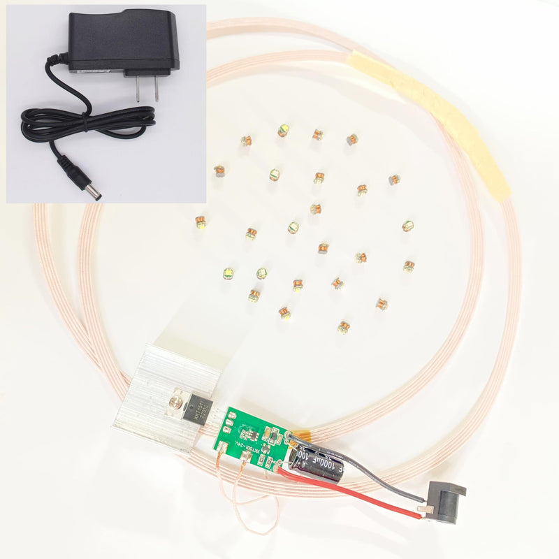 Taidacent 24V 270mm Long Distance Wireless LEDs and Coil Large Wireless Inductive Induction Coil Led Lights Charging Module Kit (Transmitter Coil+ 25PCS Multiple Corlors LEDs+24V Adapter) Transmitter Coil+ 25PCS Multiple Corlors LEDs+24V Adapter