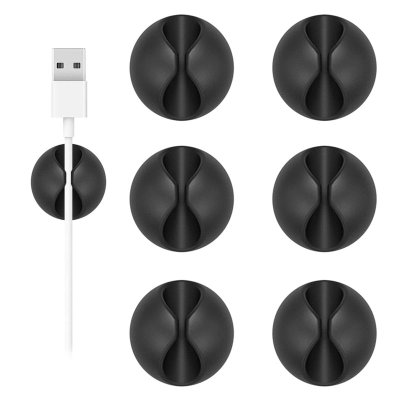 Shintop Cord Organizer, 6 Pack Black Charger Holder Cable Clips Wire Clips for Organizing Desk Nightstand Car Phone Charger Small