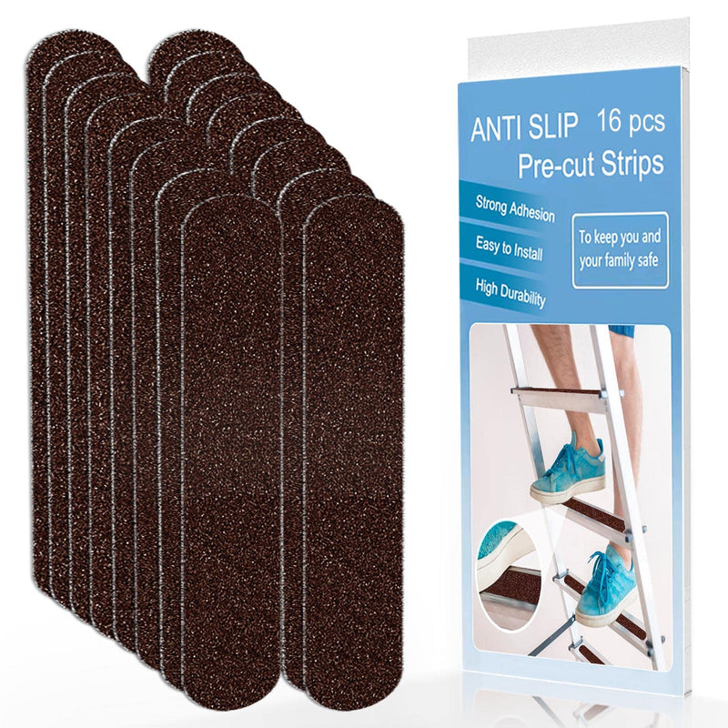 Anti Slip Tape, 16pcs Non Slip Pre-Cut Strips, Treads Safety Non Skid Adhesive Strips for Ladder, Step Stool and Stair (2" x 12", Brown) 2" x 12"