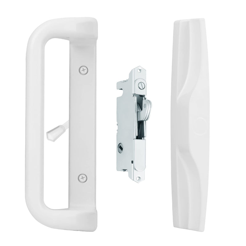 White Patio Door Handle Set with Mortise, Suitable for Replacement Doors Lock 3-15/16”Screw Hole Spacing.Choices That Add a Unique to Your Patio Glass Sliding Door. White