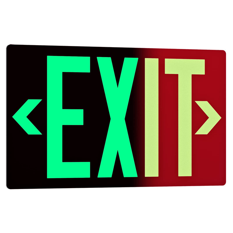 Photoluminescent Exit Sign Aluminum - Adhesive Backing Glow In The Dark - Removable Arrows Included - 12x7 Inches - Non Electrical Red Exit Light For 50 Feet Visibility (1 Pack) 1 Pack