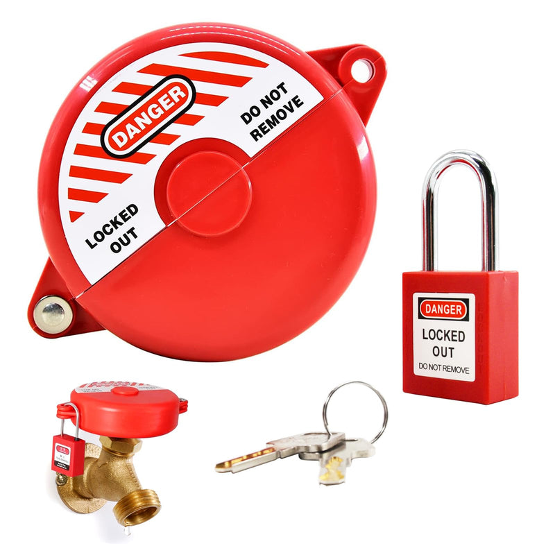 Gate Valve Lockout Device Rotating Plastic Outdoor Water Hose Protector Babyproof 2.5-5in Diameter Valve Handles Red Secure for Water Spigot Faucet Knob Oil Natural Gas Propane Tank Lock Outdoor Large valve locks without locks