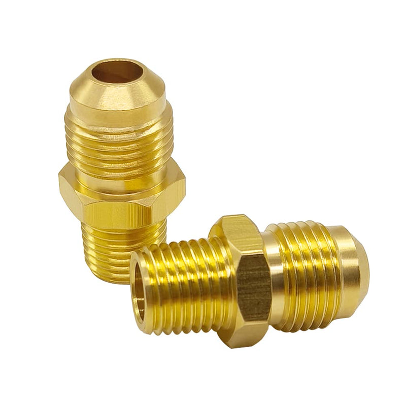 Hooshing 3/8" Flare to 1/4" NPT Male Brass Flare Tube Pipe Fitting Coupler Union Propane Gas Fitting Connector, 2 Pack 1/4" Male NPT x 3/8" Male Flare