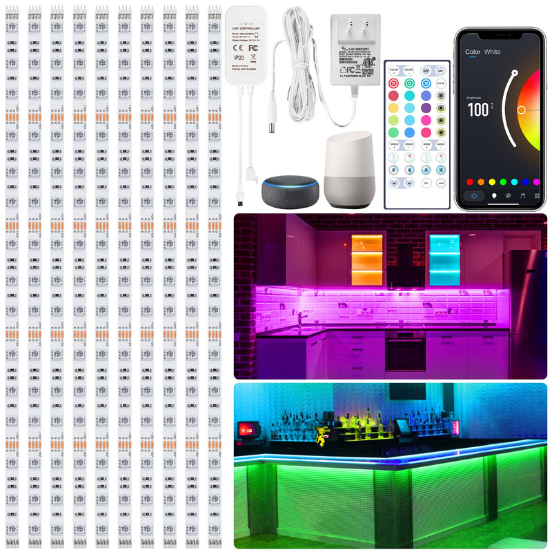 maylit 10 PCS Smart RGB Under Cabinet Lights Kit, Compatible with Alexa and Google Assistant, App and Remote Control, Music Sync Color Changing, Timer, Dimmable, for Cabinet, Counter, Shelf, Bookcase 16.4FT