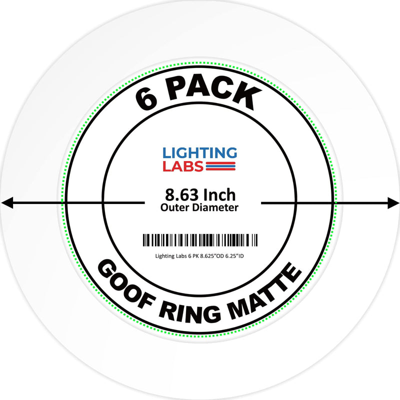 6 Pack Matte White Goof Trim Ring for 8" Inch Recessed Can Lighting Down Light, Outer Diameter 8.6 Inches, Inner Diameter 6.2 Inches 6 Pack
