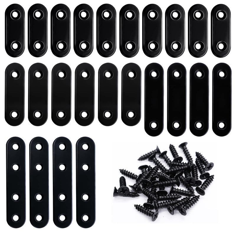 mxuteuk 86pcs Black Straight Flat Bracket,Stainless Steel Black Flat Brackets for Wood,Metal Mending Plate with Screws 36mm/46mm/56mm/76mm