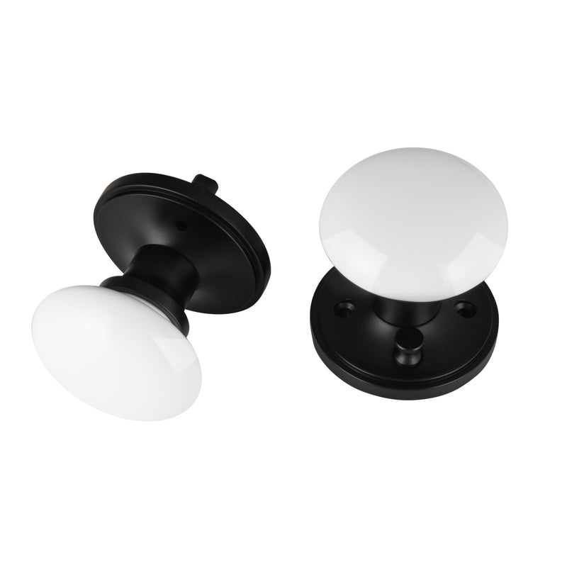 NCL White Door Knobs, Keyless Door Handles, Porcelain Door Levers, Interior Bath Door Knob Matte Black White Knob