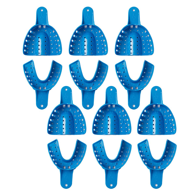 SNAWOP Dental Impression Trays 12PCS Perforated Plastic Holder for Impression Matrials Multi Sizes (6PCS Upper+6PCS Lower L) 6PCS Upper+6PCS Lower L