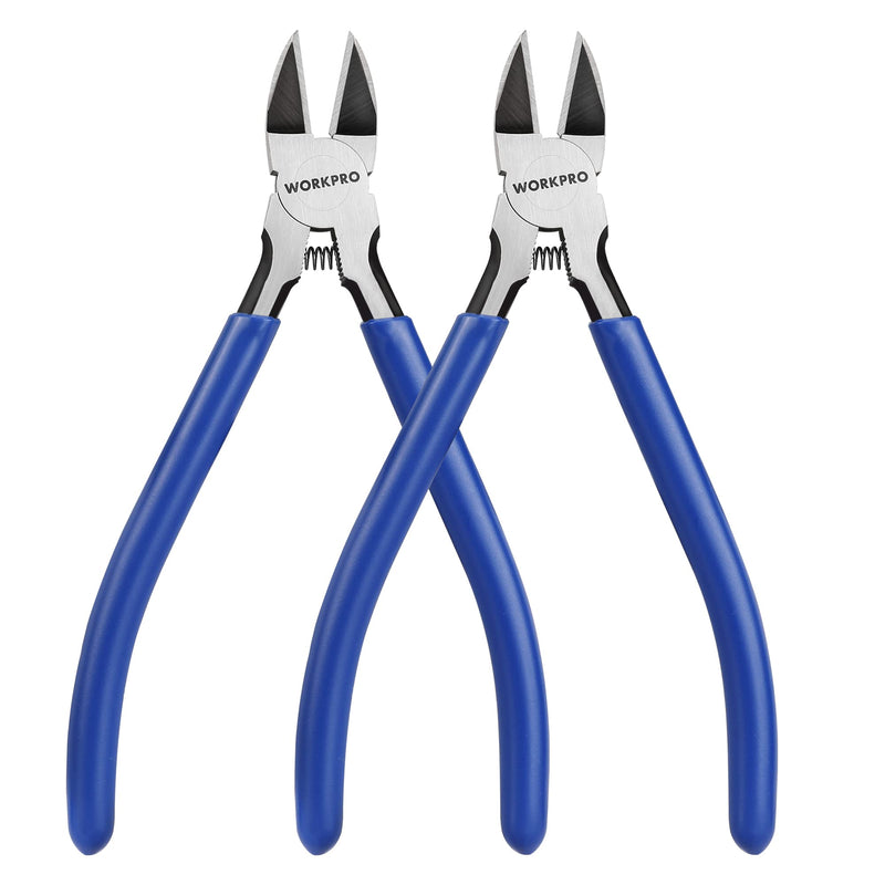 WORKPRO 2 Pack Wire Cutters, 6 Inch Precision Flush Cutters, Spring Loaded Side Cutting Pliers, Sharp Diagonal Cutters for Crafts, Jewelry Making, Electronics