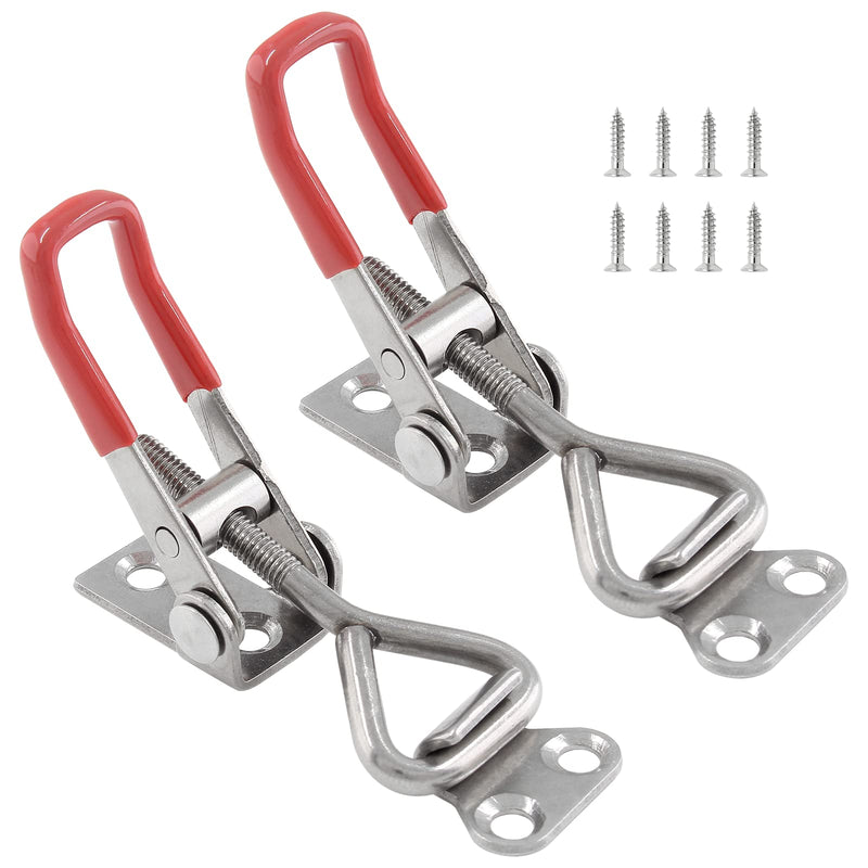 2Pcs Adjustable Toggle Latch Clamp 4001 Style, 304 Stainless Steel Quick Release Hasp Clamp Heavy Duty 390Lbs Holding Capacity Pull Toggle Clamp for Smoker Lid Jig, Box Case (8Pcs Screws)