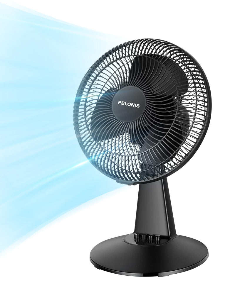 PELONIS Table Fan 12-Inch, 120° Oscillating Table Fan Small Portable Electric Plug-In Desk Fan with 3-Speeds, 126° Adjustable Tilt Head for Bedroom and Office Black 9 inch Table Fan