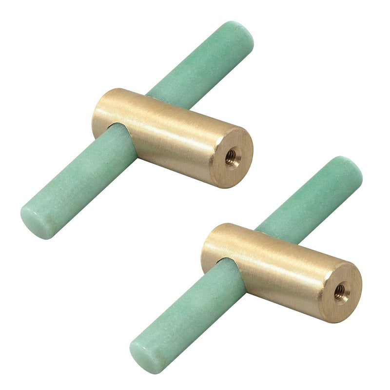 TUMBEELLUWA 2 Pcs Green Aventurine T Bar Cabinet Knobs for Dresser Closets | Smooth Surface, Solid Brass Base, 27mm & 41mm Stainless Steel Screws Fit Thin/Thick Panels, Home Decor, Housewarming Gift
