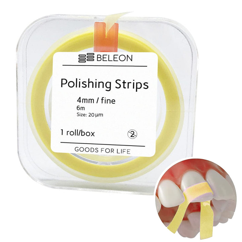 BELEON Dental Polishing Strips - Fine 1 Roll 4mm x 6M - Tooth Polisher Dental File for Teeth Sanding Grinding Deep Teeth Cleaning Tool Tooth Polish Abrasive Strip Oral Care Cleaning Tool
