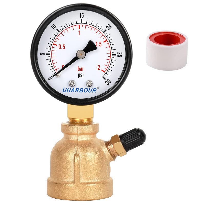 Gas Line Pressure Tester, Brass Gas Pressure Tester Gauge, 3/4" FNPT Forged Brass Assembly with Air Pressure Gauge 30psi and Air Bleeding Valve for Pressure Testing on Home Gas Line 30Psi Brass gas pressure tester