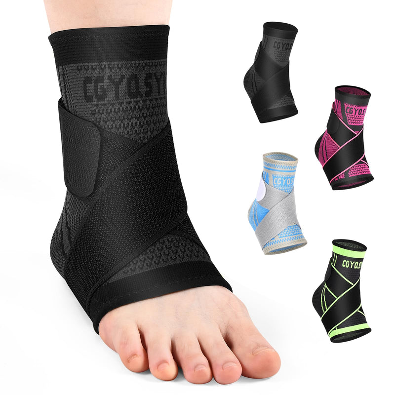 Ankle Brace, Ankle Support for Women & Men, Ankle Compression Sleeve Ankle Wrap w/Ankle Strap for Relief Sprained Ankle, Fasciitis, Achilles Tendon, Injured Foot, Recovery, Sport, Running (Large, Black, 1) Large