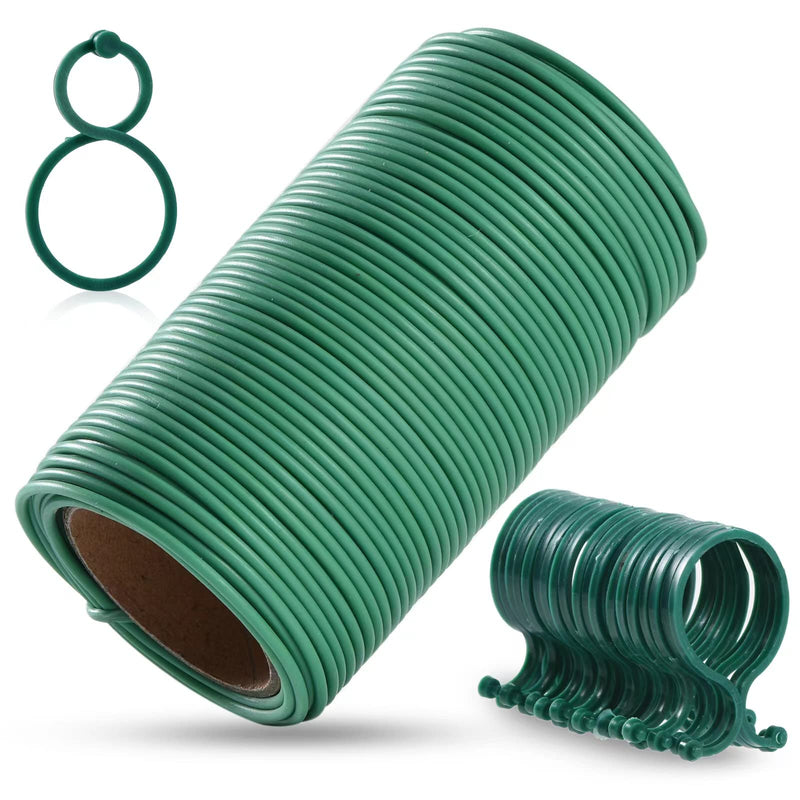 118 Feet Soft Plant Tie Green Twist Garden Ties with 20PCS Garden Plant Clips for Plants Gardening Home Office Organization TPR Garden Ties Supplies with 2mm Diameter 118feet