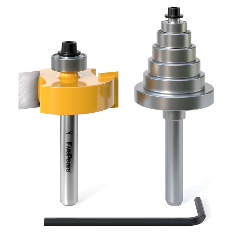 Fivepears 1/4 Inch Shank Rabbet Router Bit with 6 Bearings Set, Rabbeting Router Bit can Interchangeable and Adjustable Multi Depths Cutter 1/8", 1/4", 5/16", 3/8", 7/16", 1/2" … 1-3/8" Dia - 1/2" CL