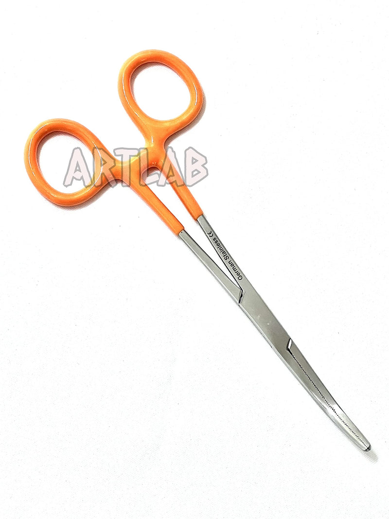 German Vinyl Grip Locking Straight & Curved Hemostat -Hemostat Forceps- Stainless Steel Locking Tweezer Clamps - Ideal Hemostats for Nurses, Fishing Forceps, Crafts and Hobby (Orange CVD 6.25") ORANGE CVD 6.25"