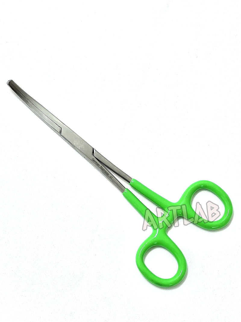 German Vinyl Grip Locking Straight & Curved Hemostat -Hemostat Forceps- Stainless Steel Locking Tweezer Clamps - Ideal Hemostats for Nurses, Fishing Forceps, Crafts and Hobby (Green CVD 6.25") GREEN CVD 6.25"