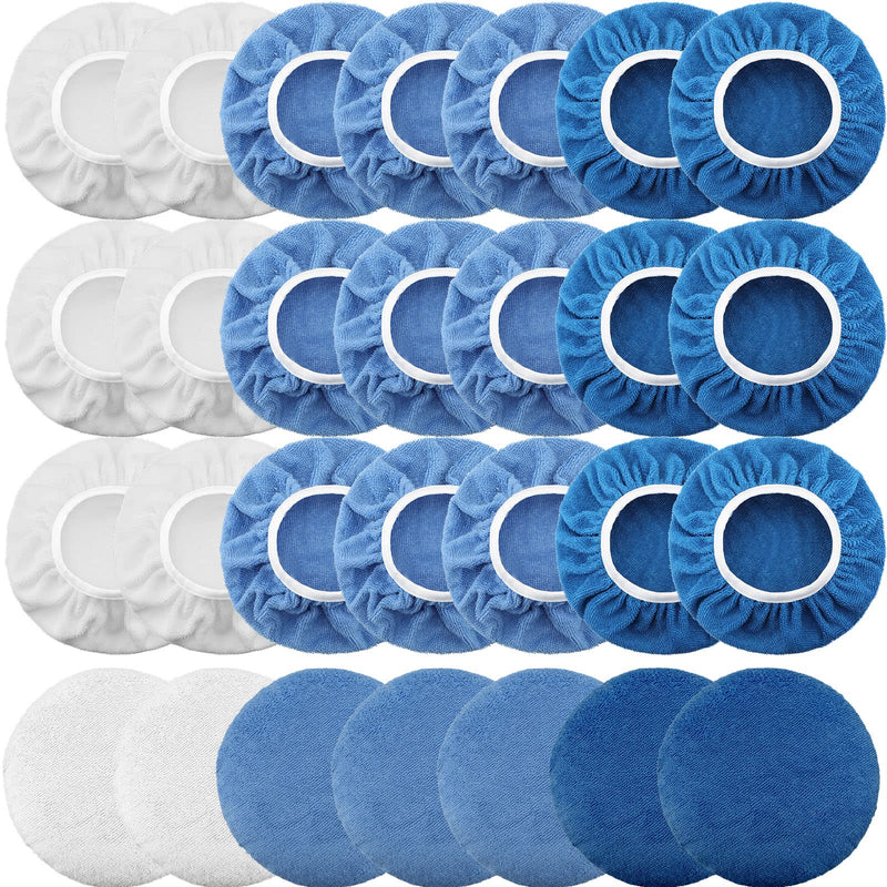 Tallew 40 Pcs 9 to 10 Inches Buffer Pads Bulk Car Polisher Bonnets Orbital Buffer Bonnets Microfiber Polishing Pad Car Wax Cover for Cleaning and Polishing(Royal Blue,Light Blue,White) Royal Blue,Light Blue,White
