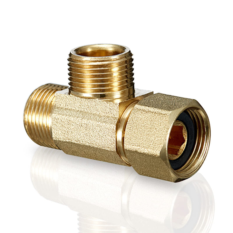 Add-A-Tee,Lead-Free Angle Stop Valve Tee 3/8" Compression Inlet x 3/8" Outlet x 3/8" Outlet，Brass Extender Tee Connector with Built-in Sealing Gasket for Faucet,Glass Rinser,Dishwasher,Toilet Tank 3/8 Comp-3/8 Comp-3/8 Comp Tee(1Pcs)