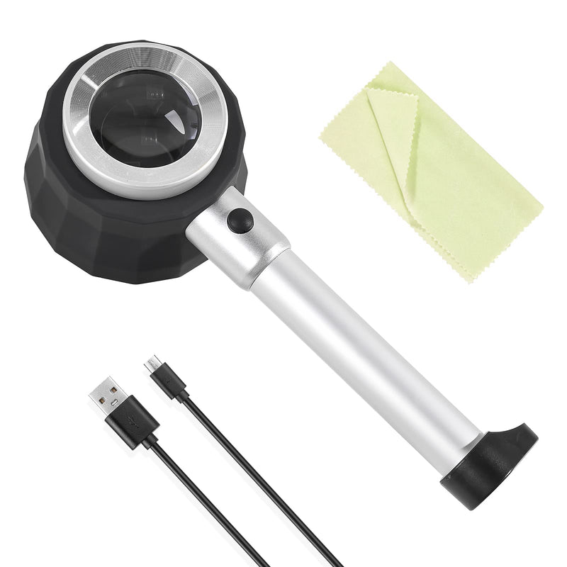 30X Handheld Magnifier with 6 Light, Jeweler Loupes Lighted Magnifying Glass-USB Rechargeable for Seniors Reading Coins Crafts Jewelry Hobbies 30X-1.41in