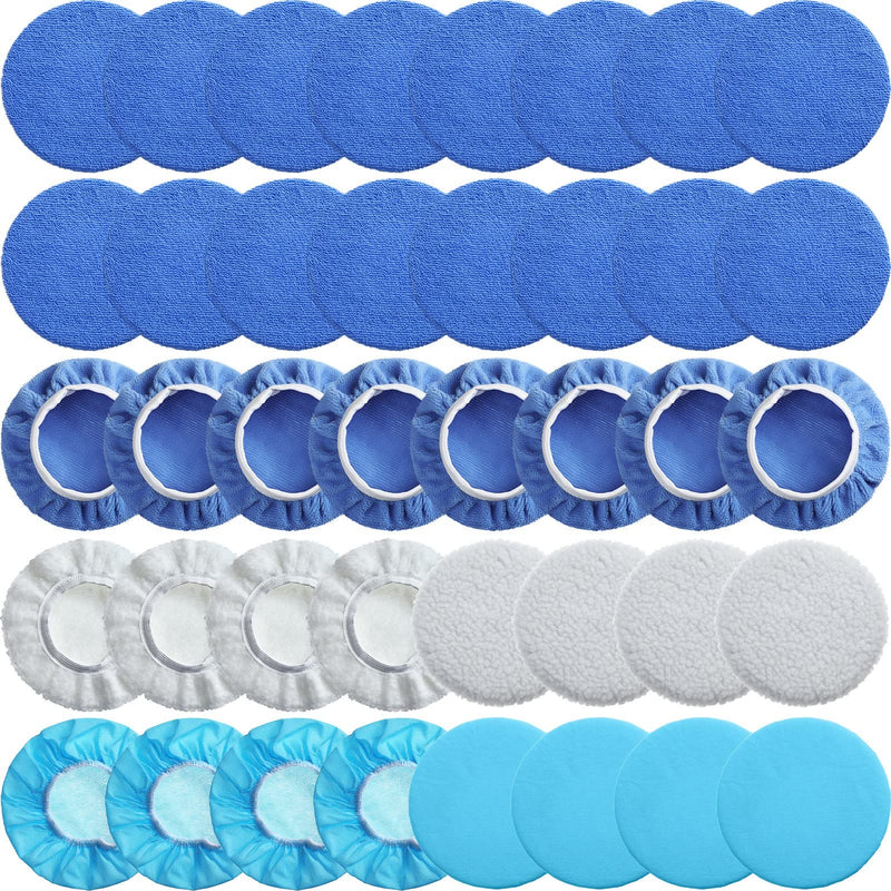 Mudder 40 Pieces Buffer Pads Cover Car Polisher Bonnet Orbital Buffer Bonnets Microfiber Waxers Bonnet Set Including 24 Microfiber 8 Plush 8 Non Woven for Polisher(5-6 Inch) 5-6 Inch