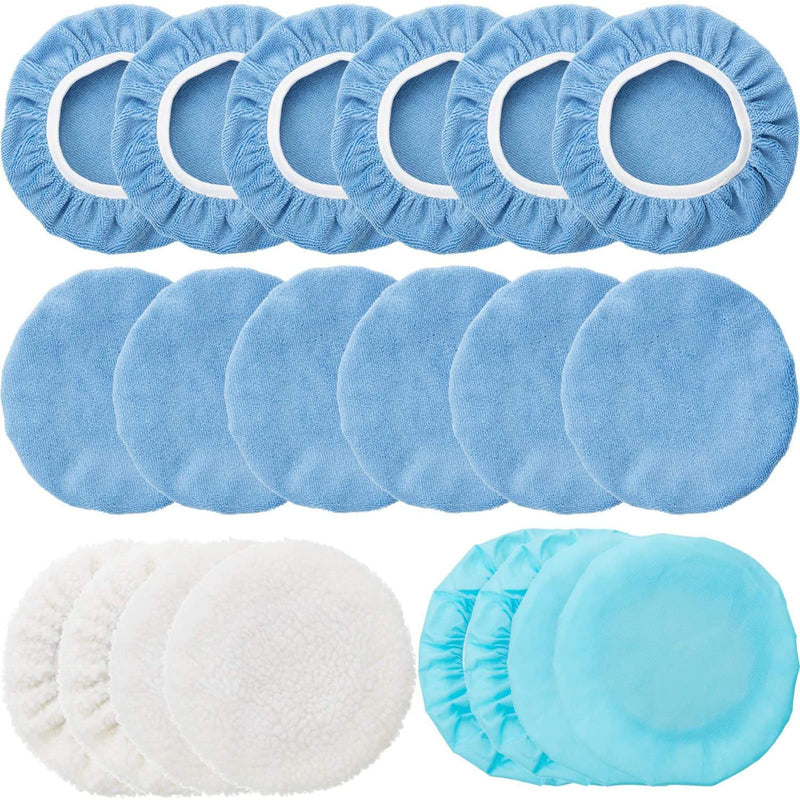 20 Pieces Car Orbital Buffer Polisher Pad Bonnet Microfiber Max Bonnet Polishing Buffing Pad Cover(7-8 Inches) 7-8 Inches Blue